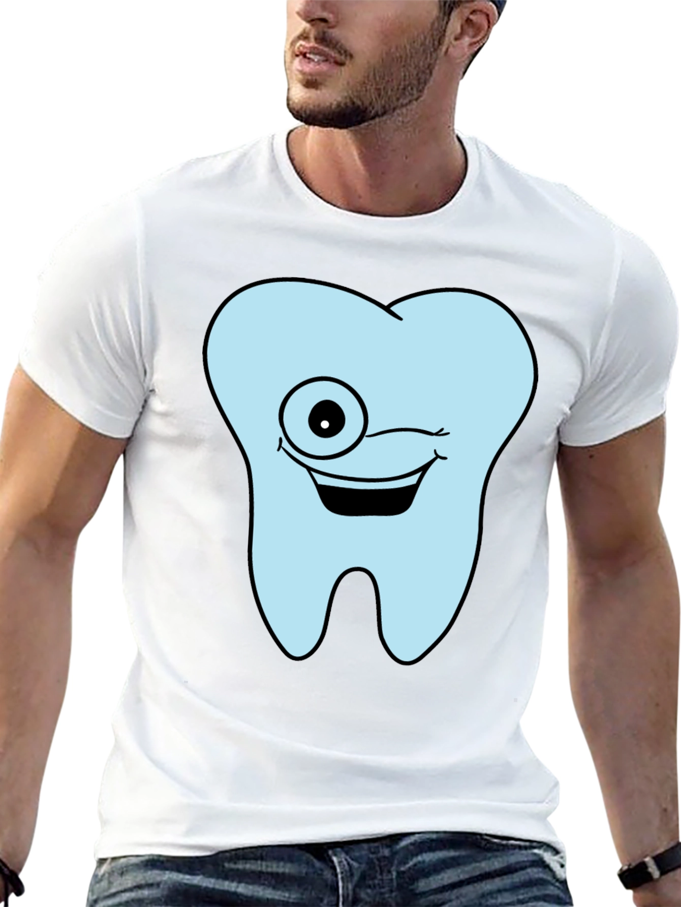 Winking Tooth Graphic T-Shirt - Black Cotton Tee