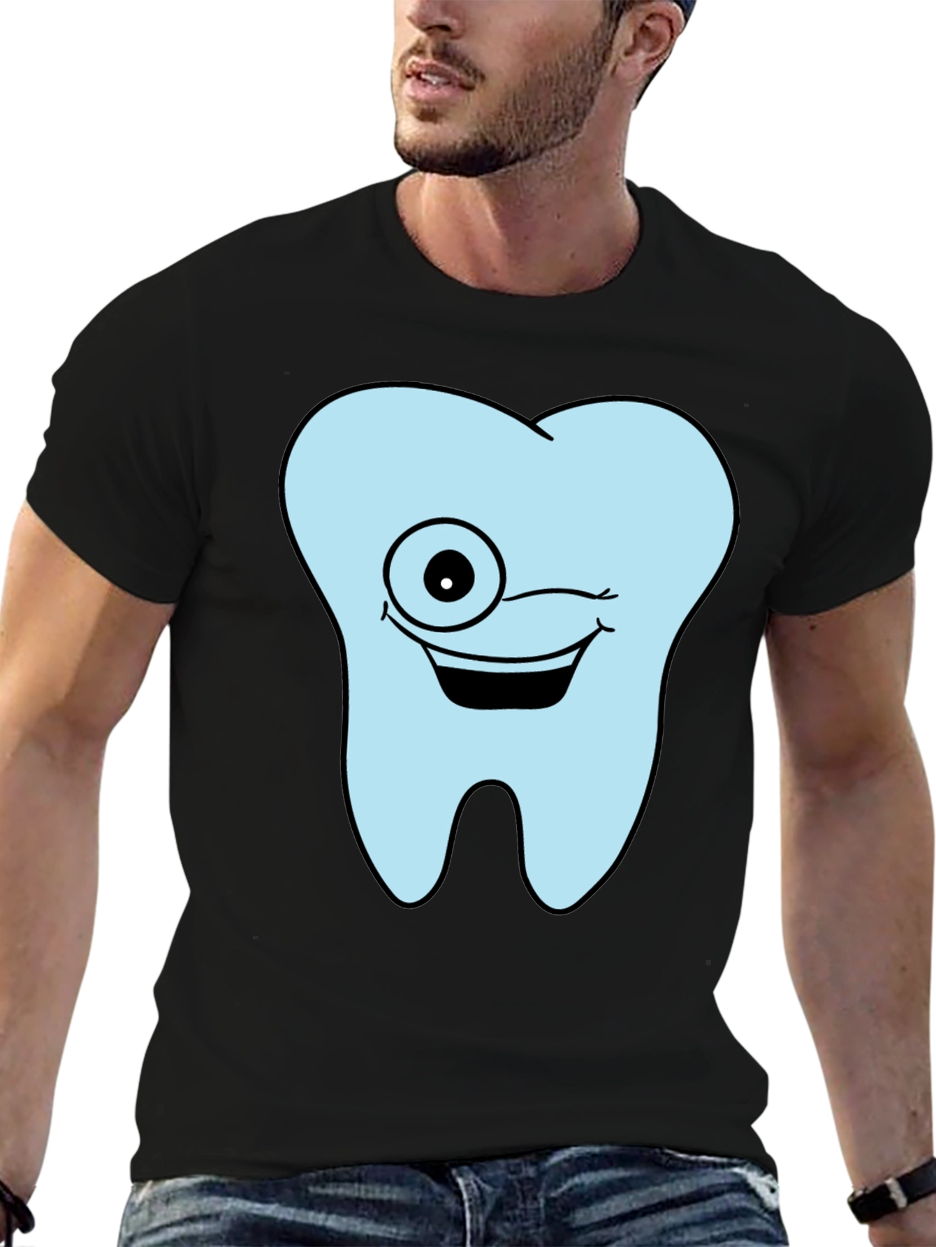 Winking Tooth Graphic T-Shirt - Black Cotton Tee