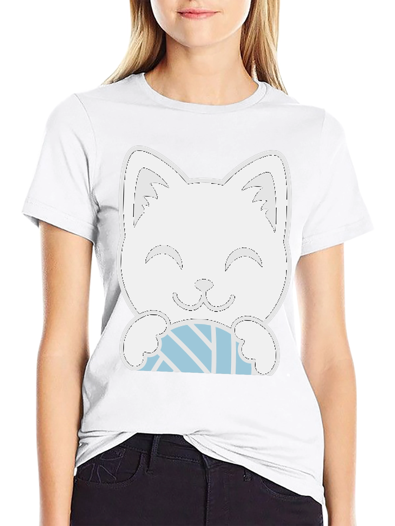 Cat & Yarn Graphic Tee - Black