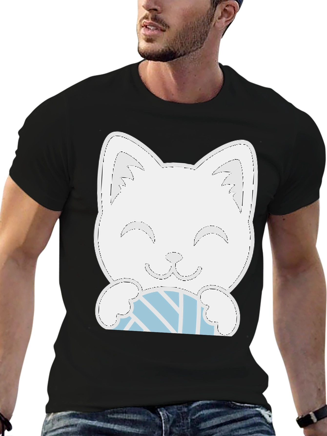 Cat & Yarn Graphic Tee - Black