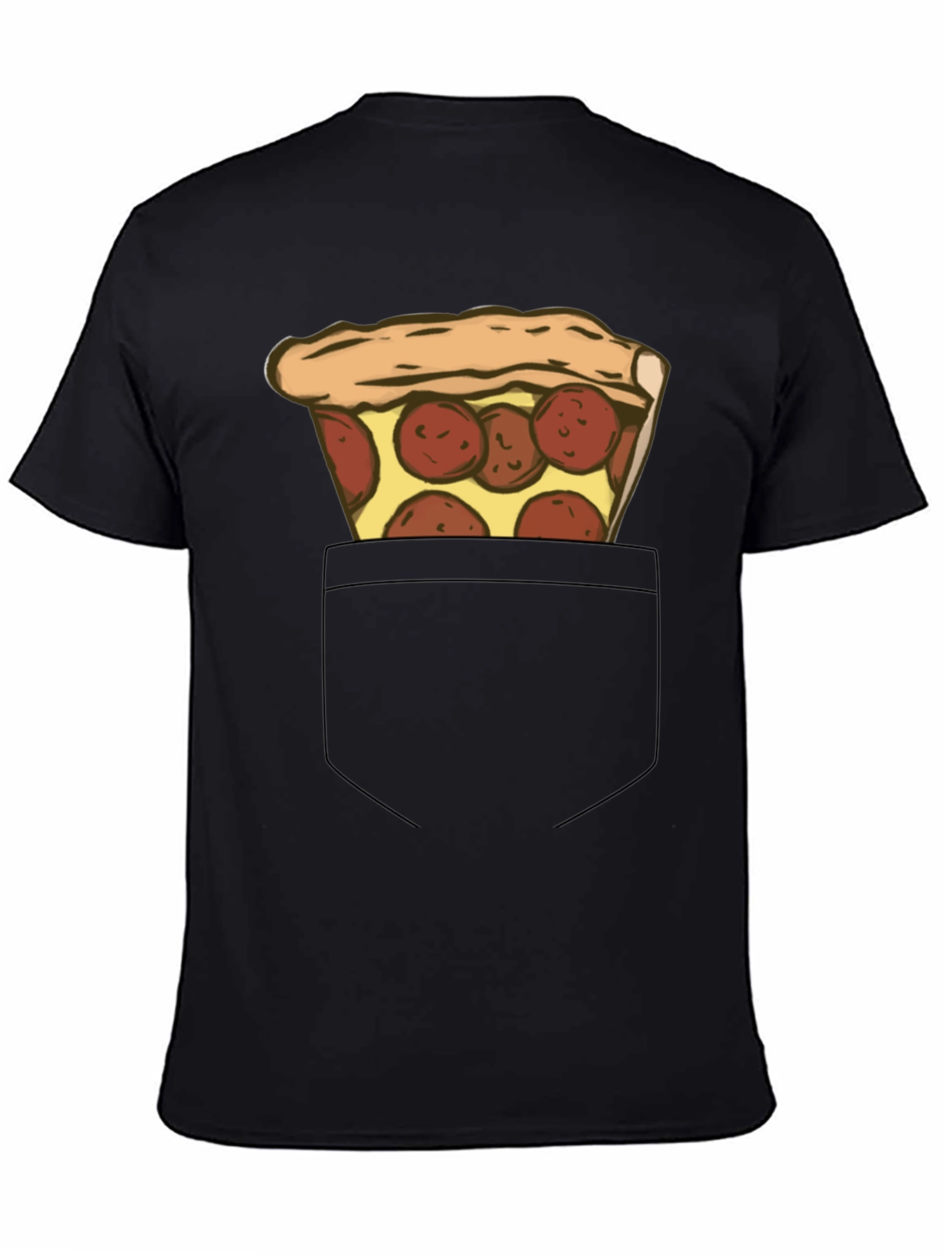 Pizza Pocket Graphic Tee - Casual Black T-Shirt