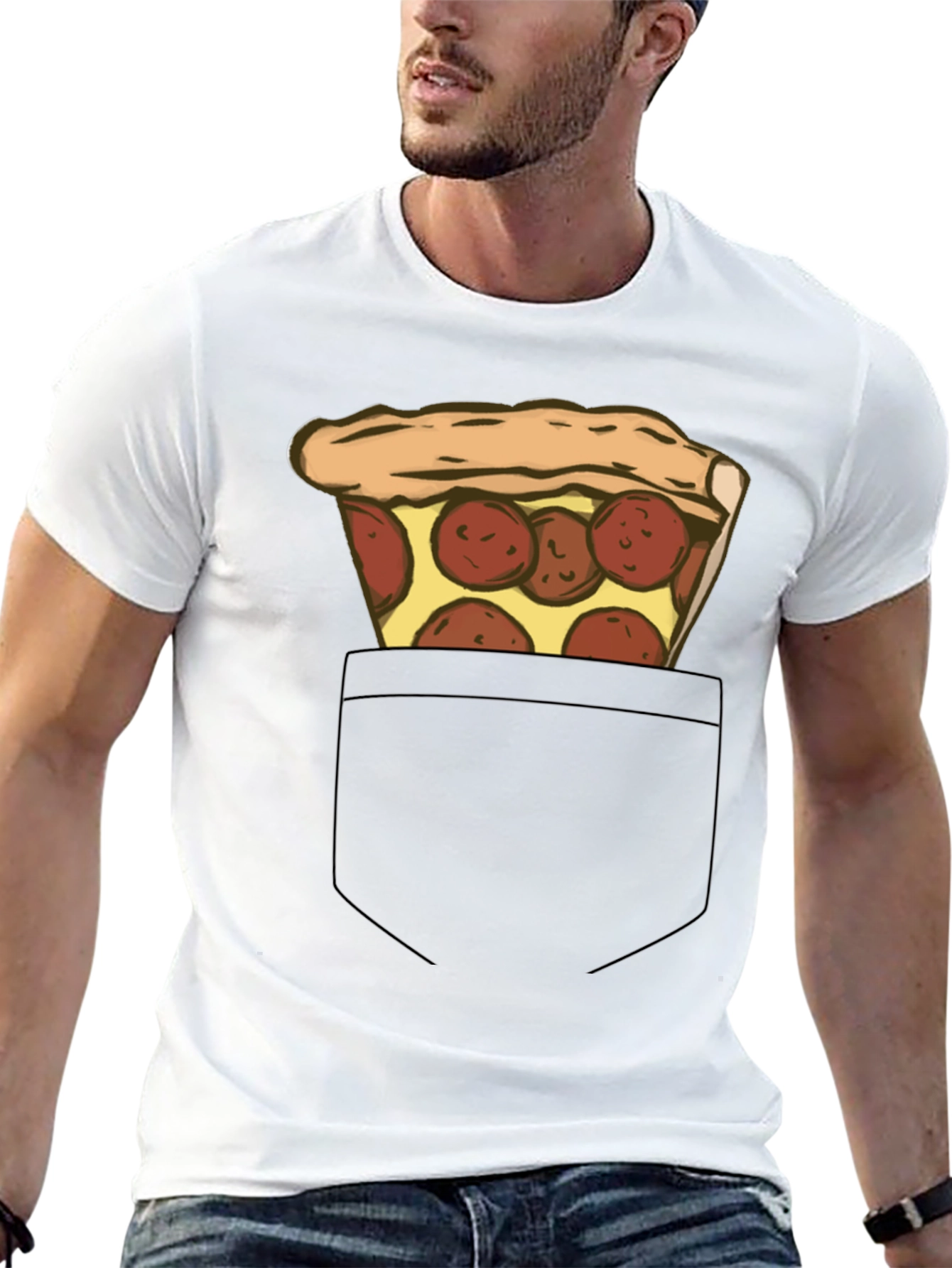 Pizza Pocket Graphic Tee - Casual Black T-Shirt