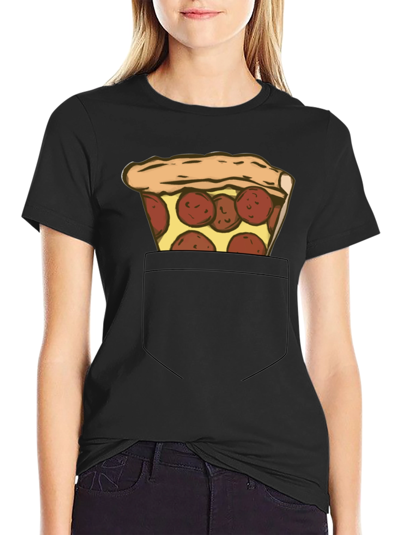 Pizza Pocket Graphic Tee - Casual Black T-Shirt