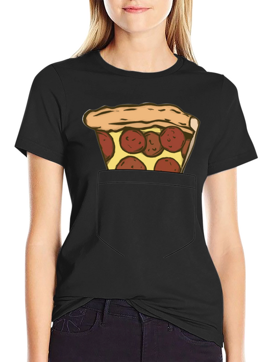 Pizza Pocket Graphic Tee - Casual Black T-Shirt