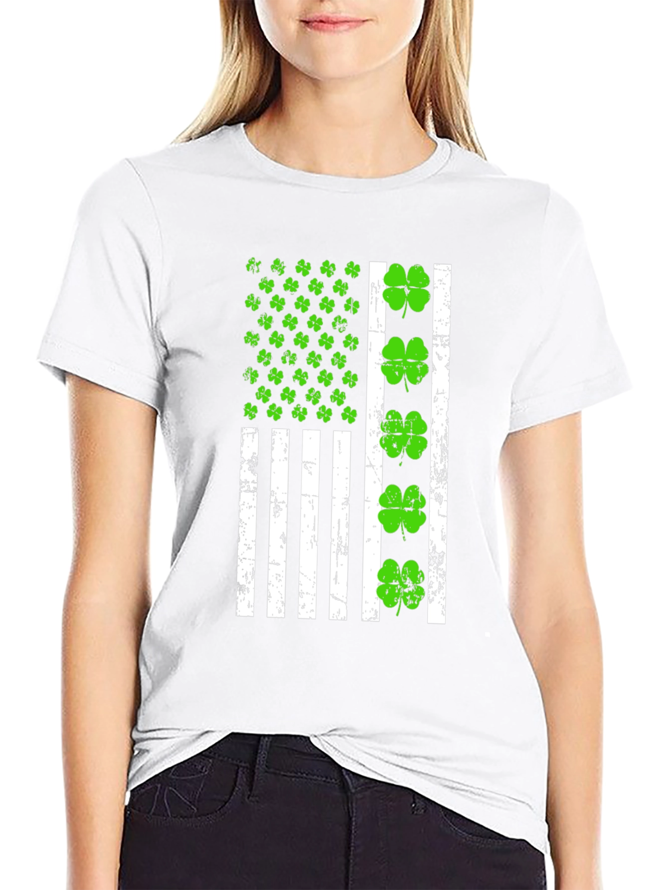 St. Patricks Day Shamrock American Flag T-Shirt