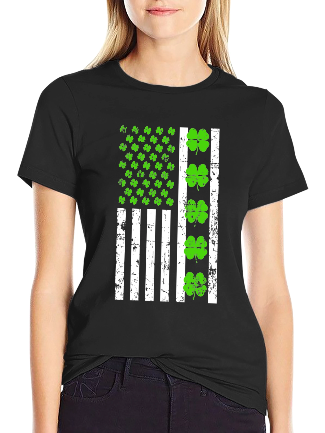 St. Patricks Day Shamrock American Flag T-Shirt