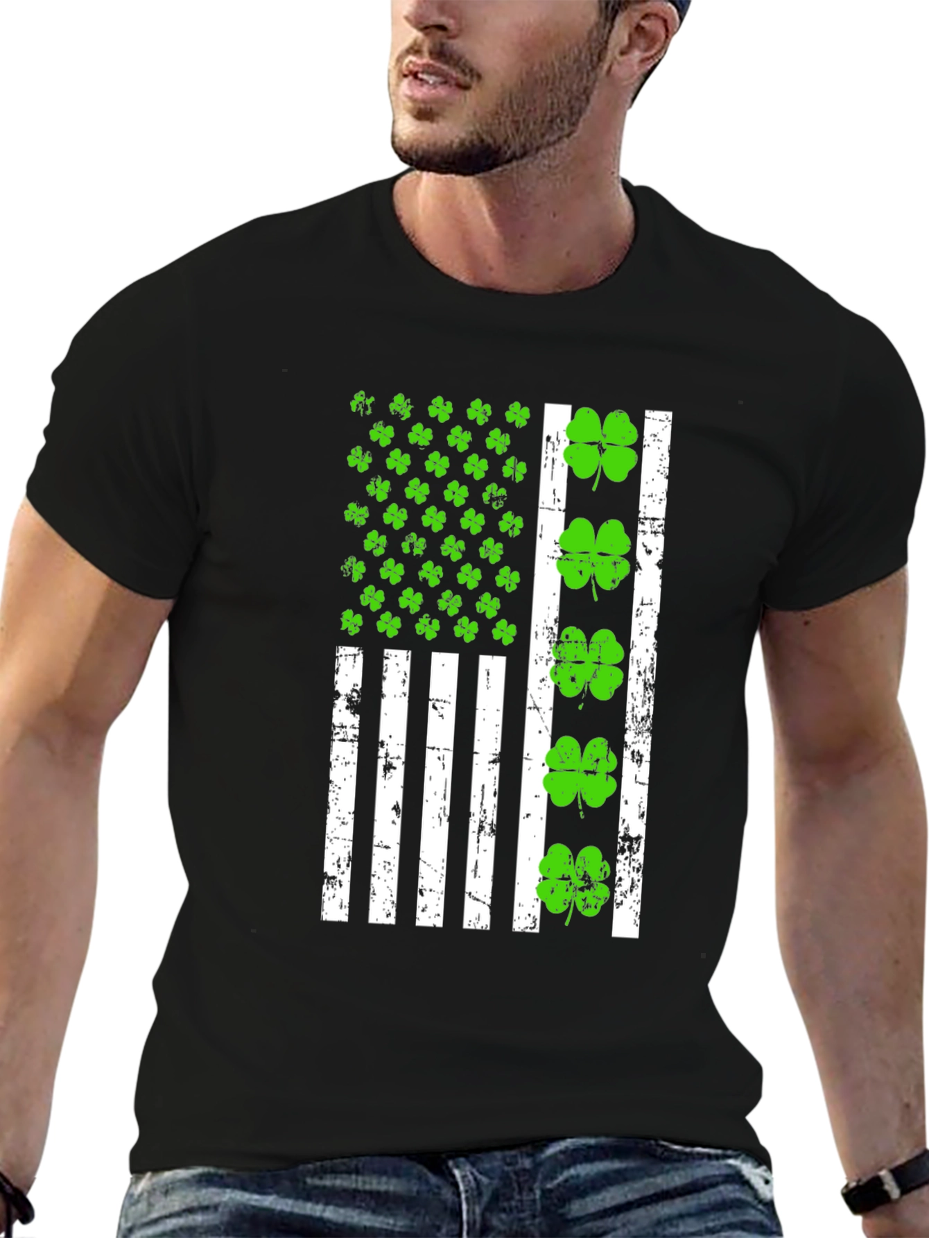 St. Patricks Day Shamrock American Flag T-Shirt