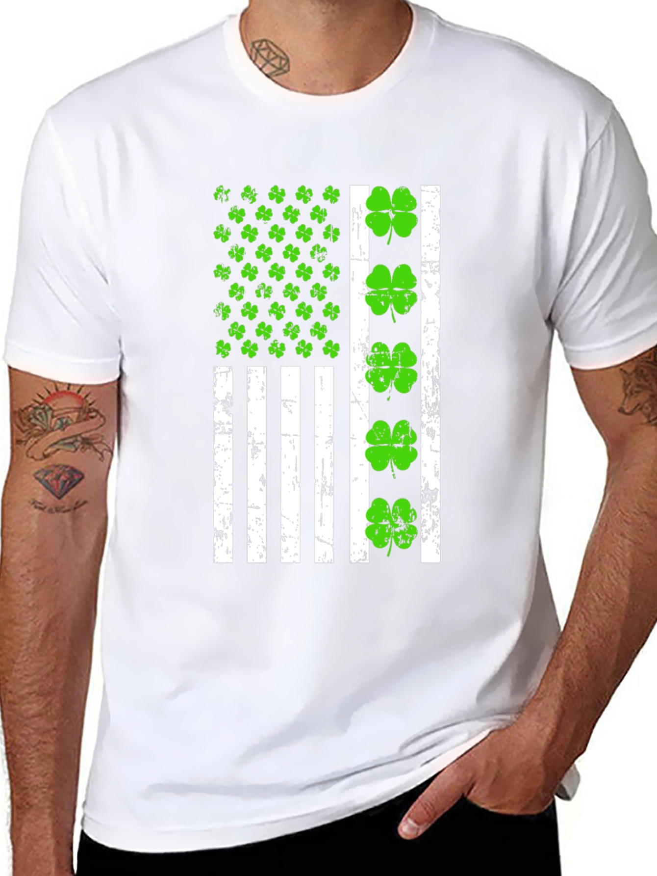 St. Patricks Day Shamrock American Flag T-Shirt
