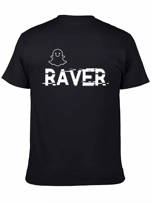 Raver Graphic Tee - Glitch Text Black Cotton