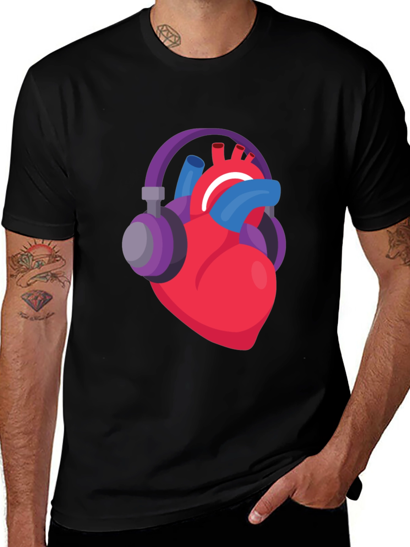 Heartbeat Headphones Graphic Tee - Music Lover Shirt
