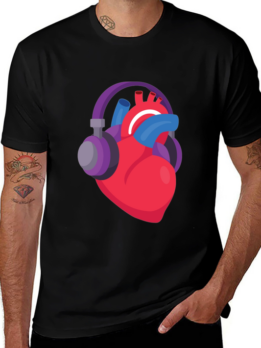 Heartbeat Headphones Graphic Tee - Music Lover Shirt