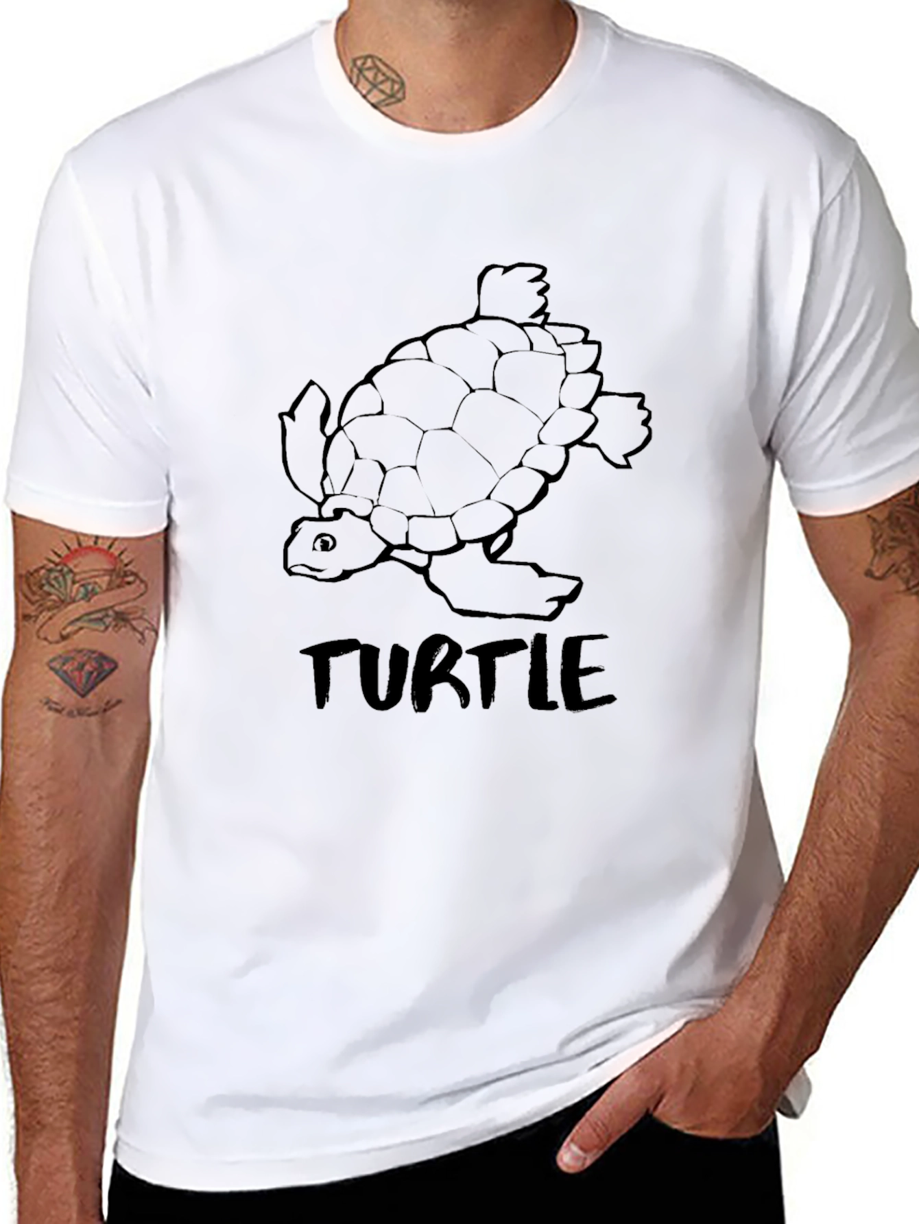 Turtle Graphic T-Shirt - Mens Black Crew Neck Tee