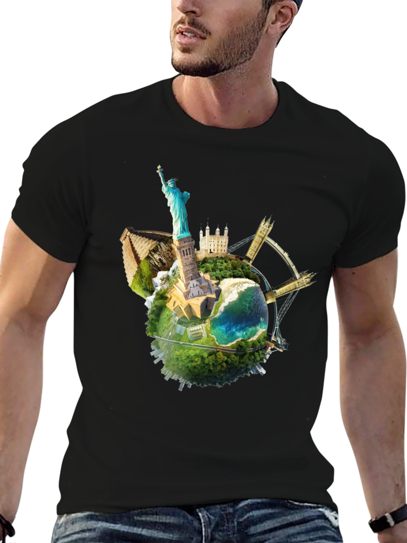 Globe Landmarks Graphic Tee - Black