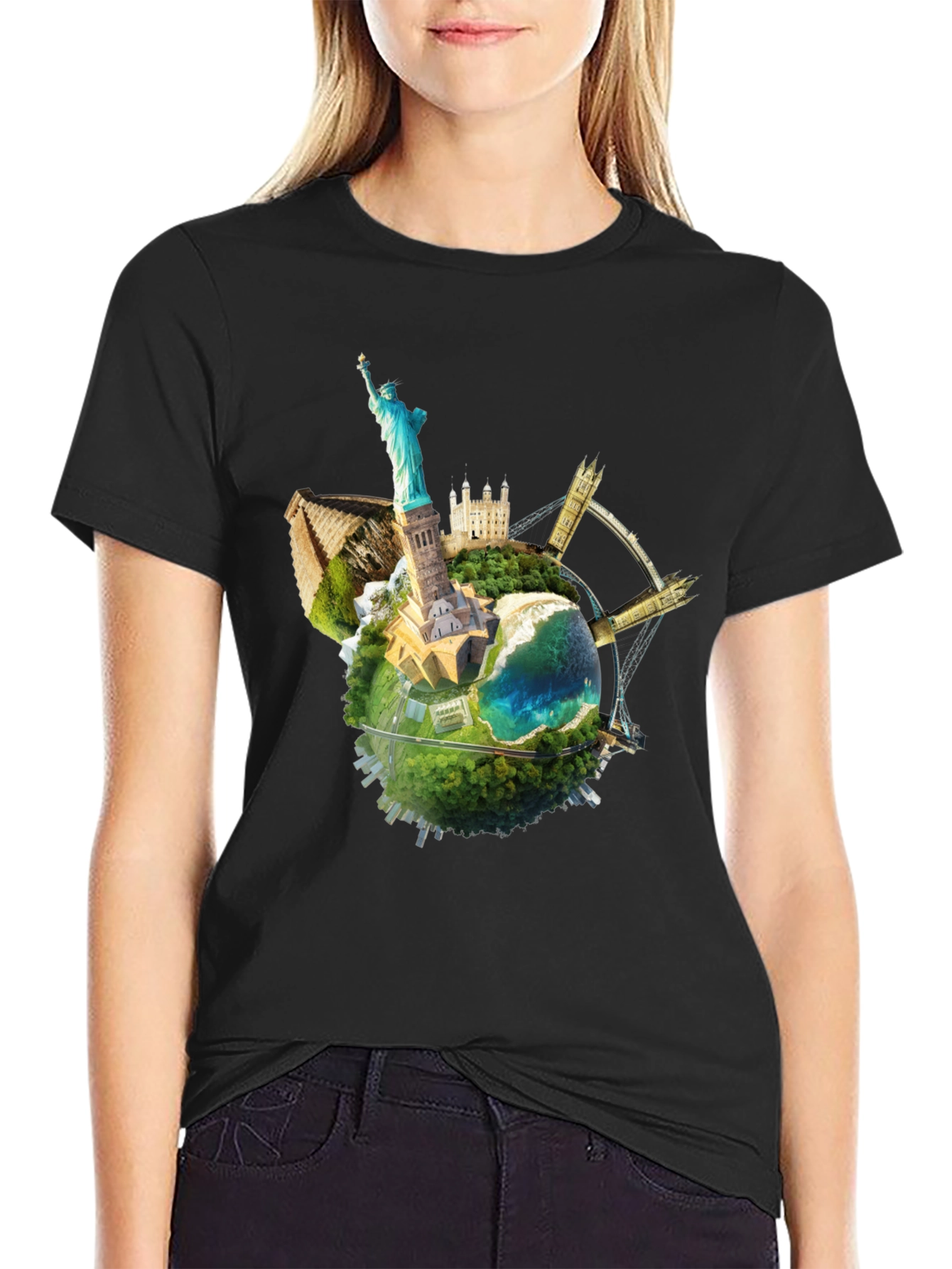 Globe Landmarks Graphic Tee - Black