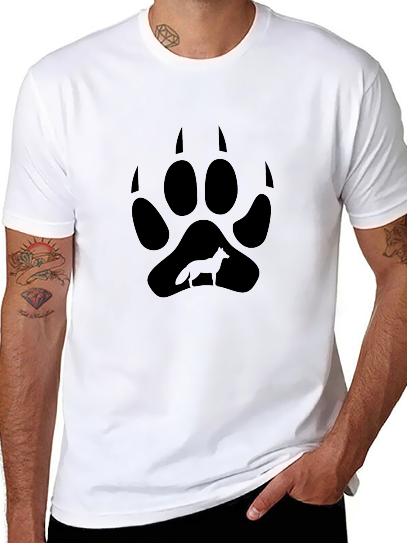 Wolf Paw Print T-Shirt - Black