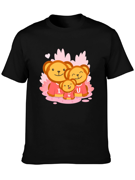 Cute Bear Family I Love You Black T-Shirt