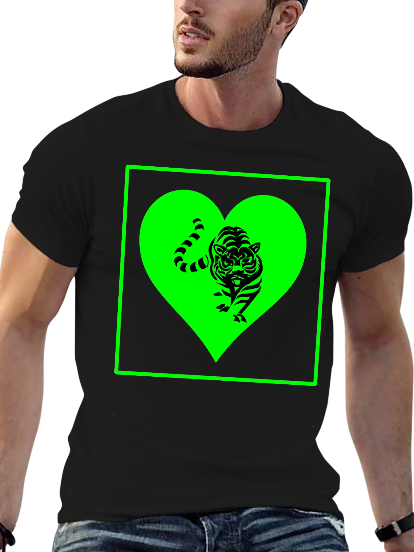 Tiger Heart Graphic Tee - Trendy Black T-Shirt
