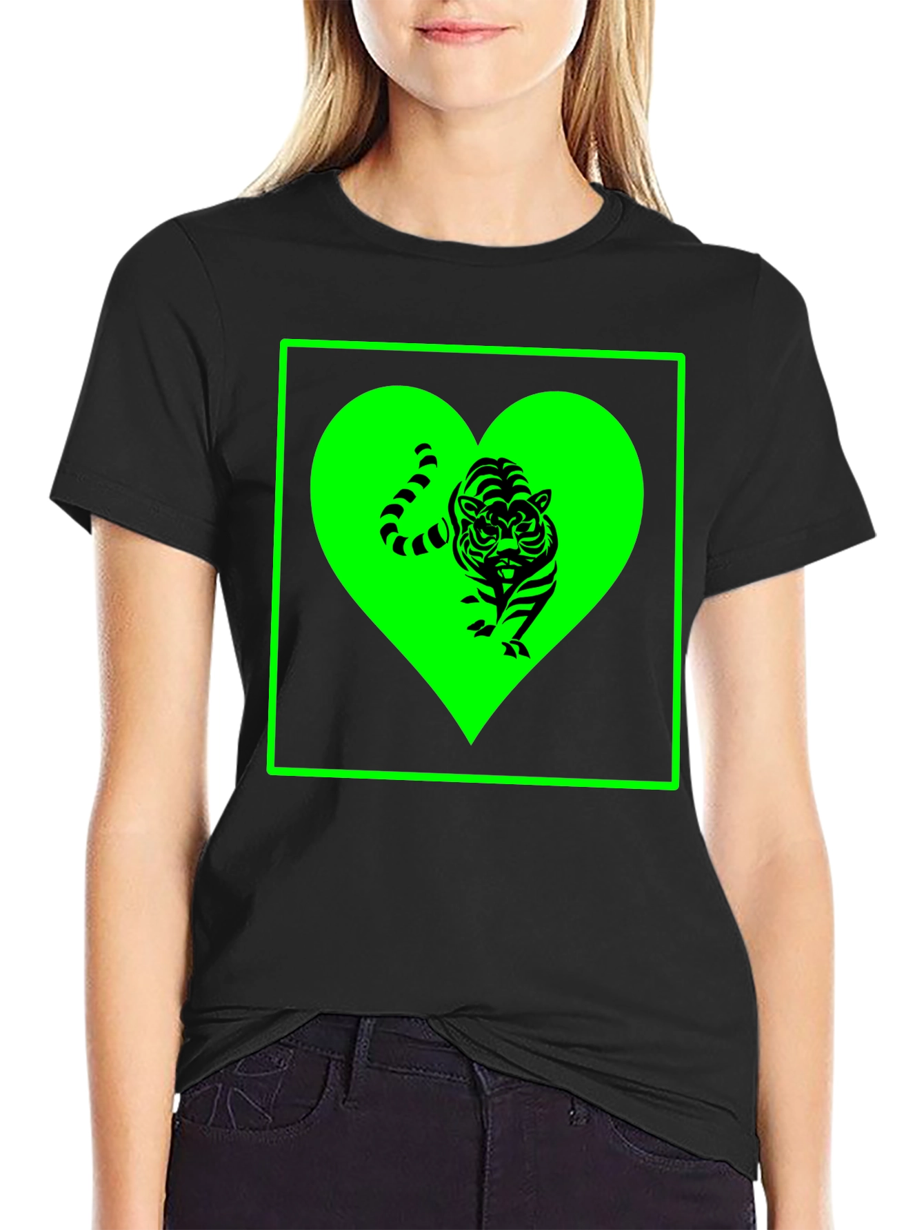 Tiger Heart Graphic Tee - Trendy Black T-Shirt