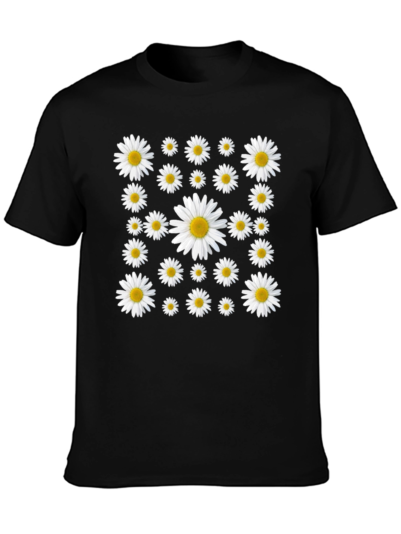 Daisy Pattern T-Shirt - Black Cotton Tee
