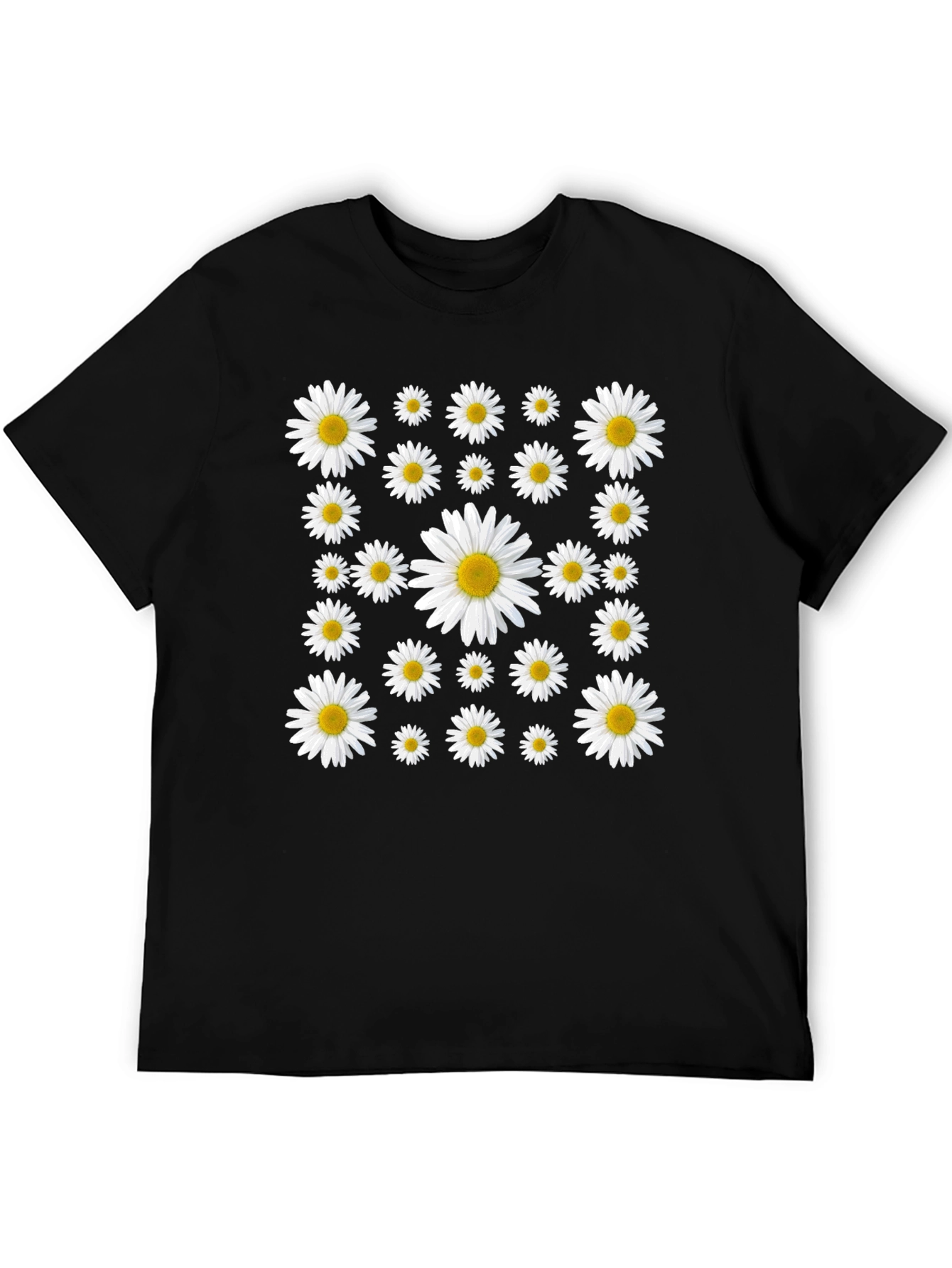 Daisy Pattern T-Shirt - Black Cotton Tee