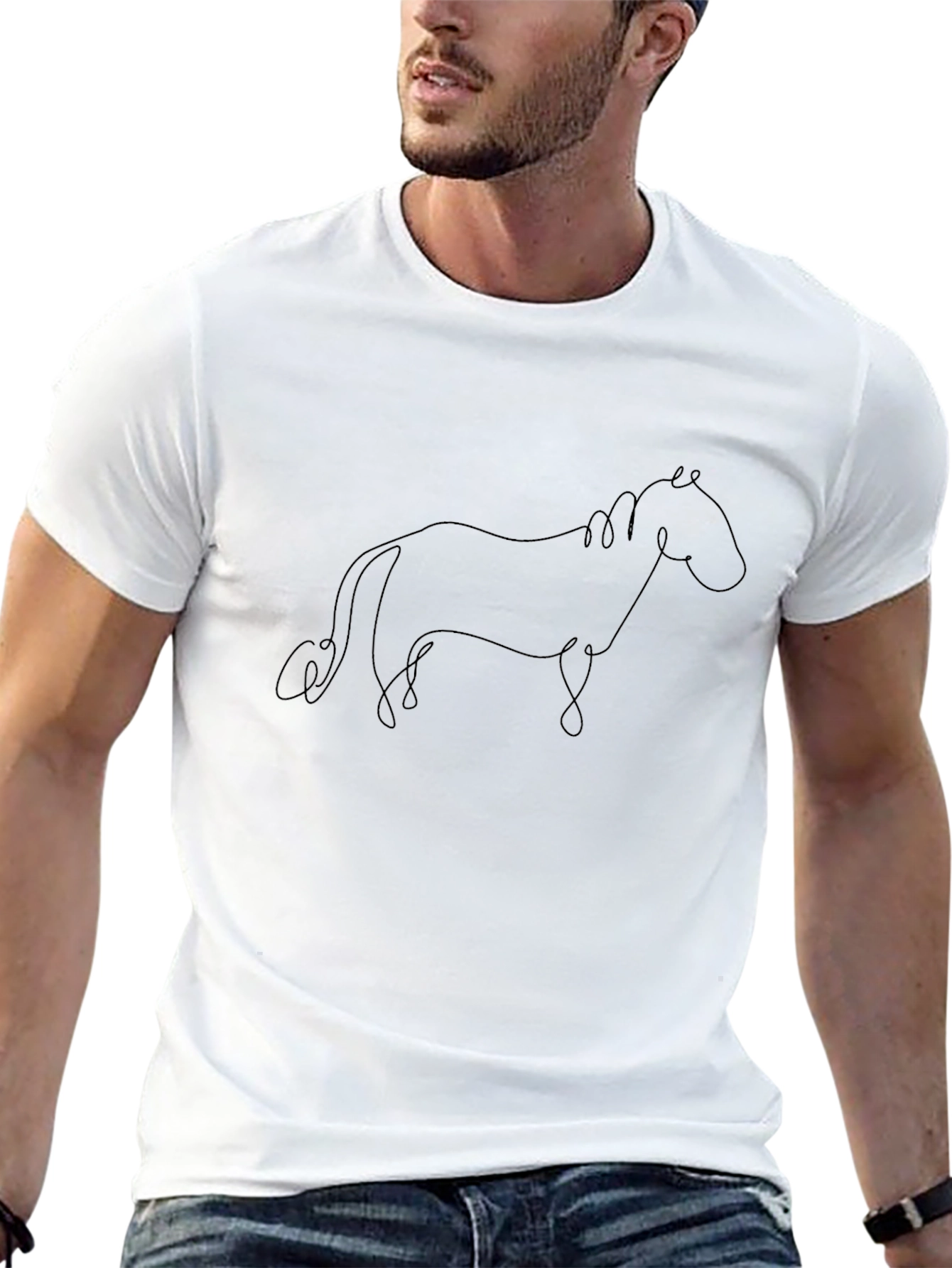 Horse Outline Graphic Tee - Casual Black T-Shirt