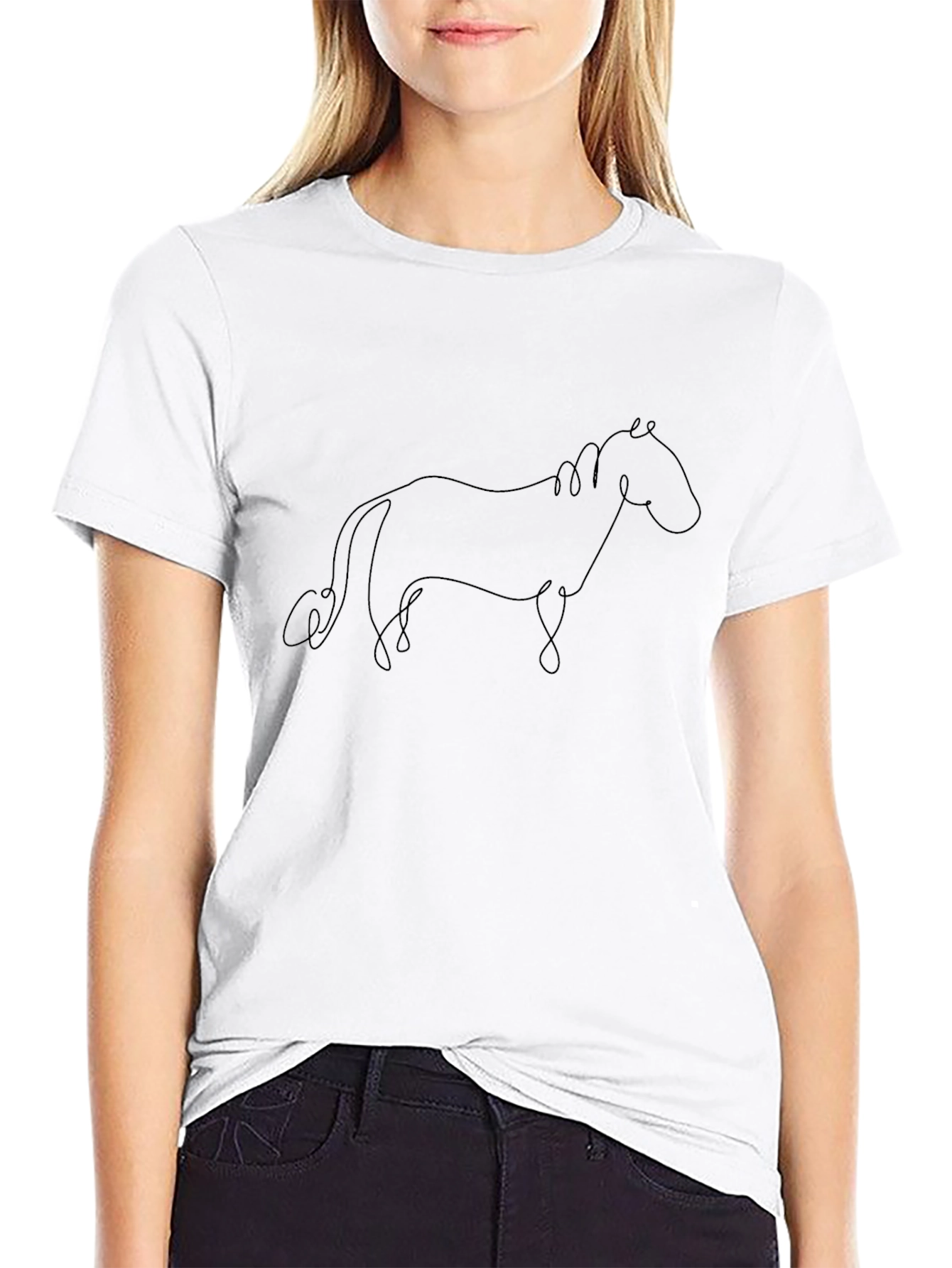 Horse Outline Graphic Tee - Casual Black T-Shirt