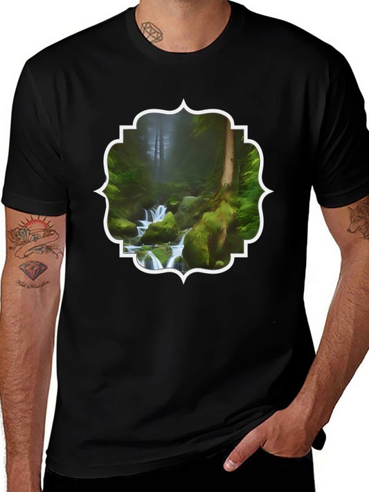 Nature Stream Graphic Tee - Black Cotton Blend