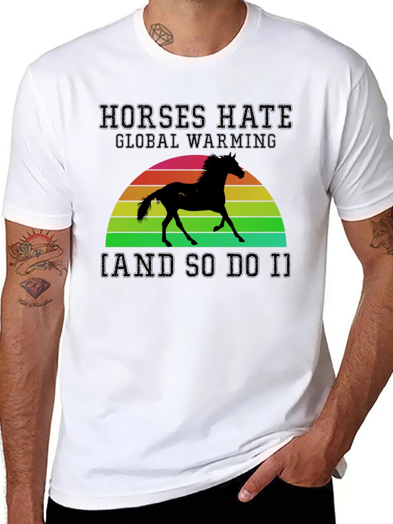 Horses Hate Global Warming Black Graphic Tee