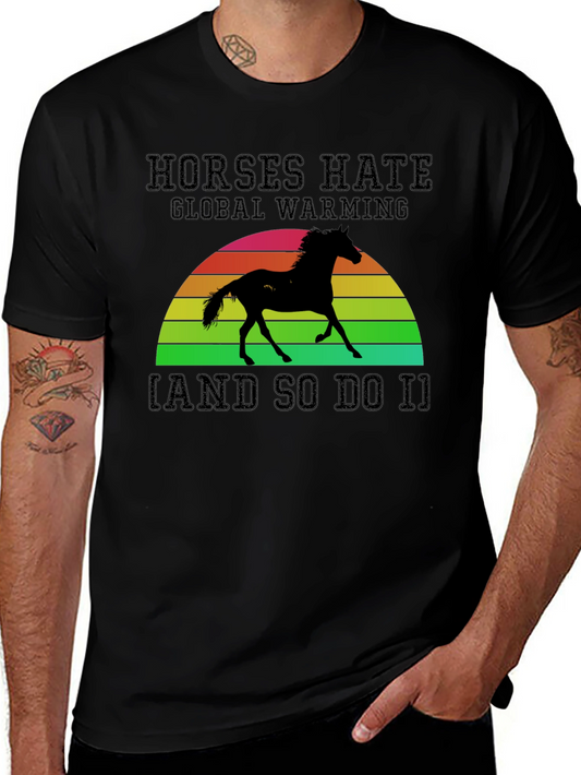 Horses Hate Global Warming Black Graphic Tee