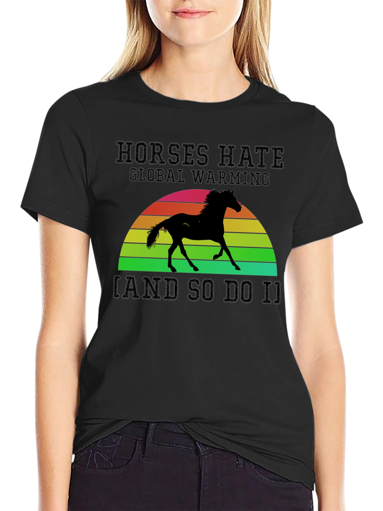 Horses Hate Global Warming Black Graphic Tee