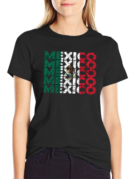 Mexico Flag T-Shirt Black Crewneck