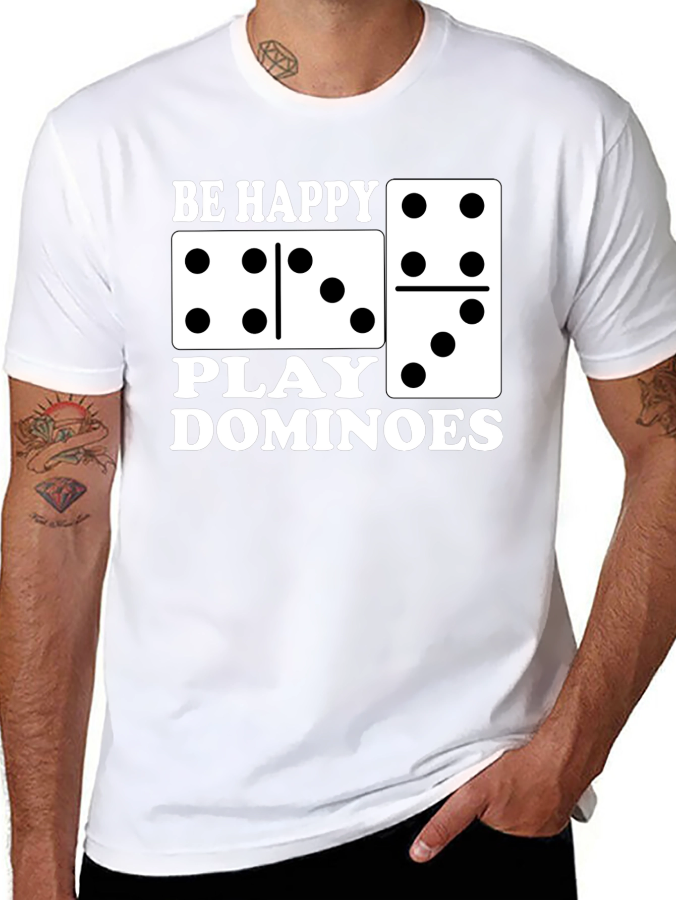 Be Happy Play Dominoes Black T-Shirt