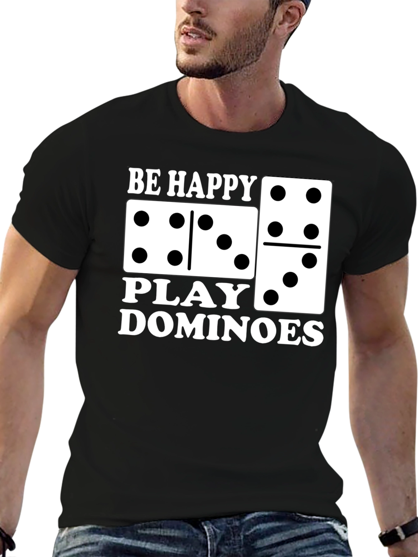Be Happy Play Dominoes Black T-Shirt