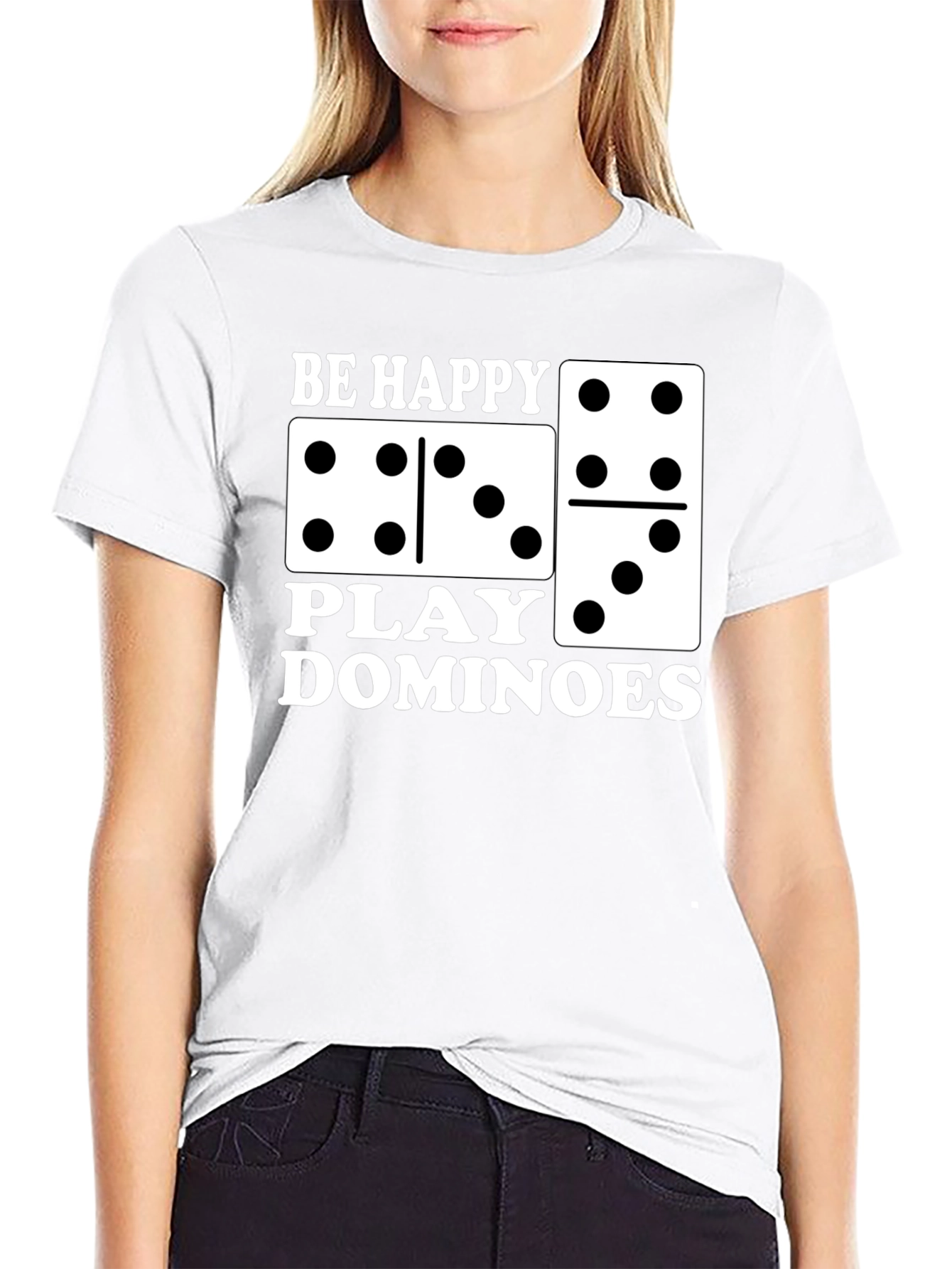 Be Happy Play Dominoes Black T-Shirt