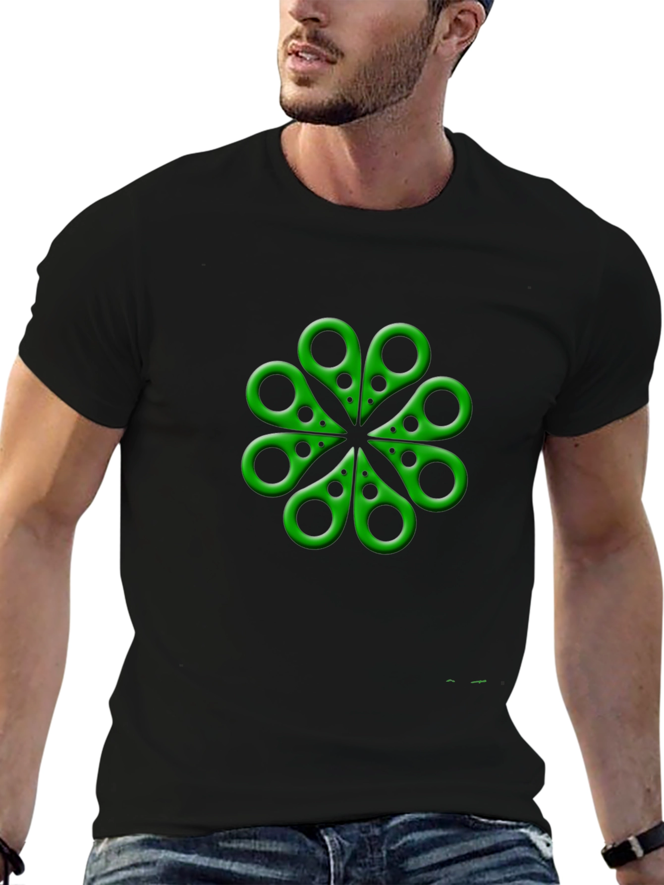 Green Clover Scissors Graphic T-Shirt