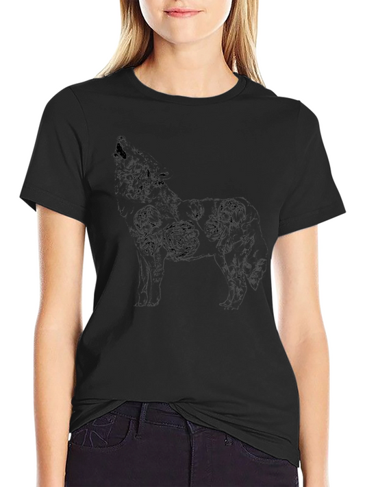 Floral Wolf Graphic Tee - Mens Black T-Shirt
