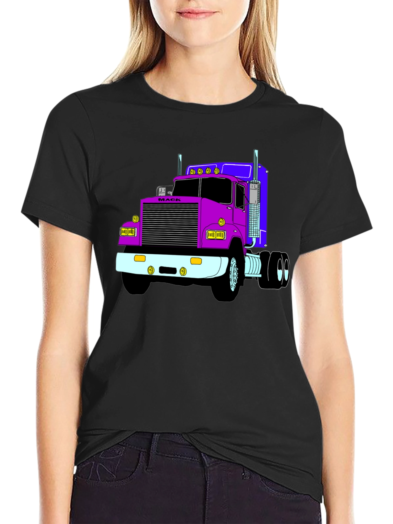 Truck Graphic Tee - Black Cotton Blend T-Shirt