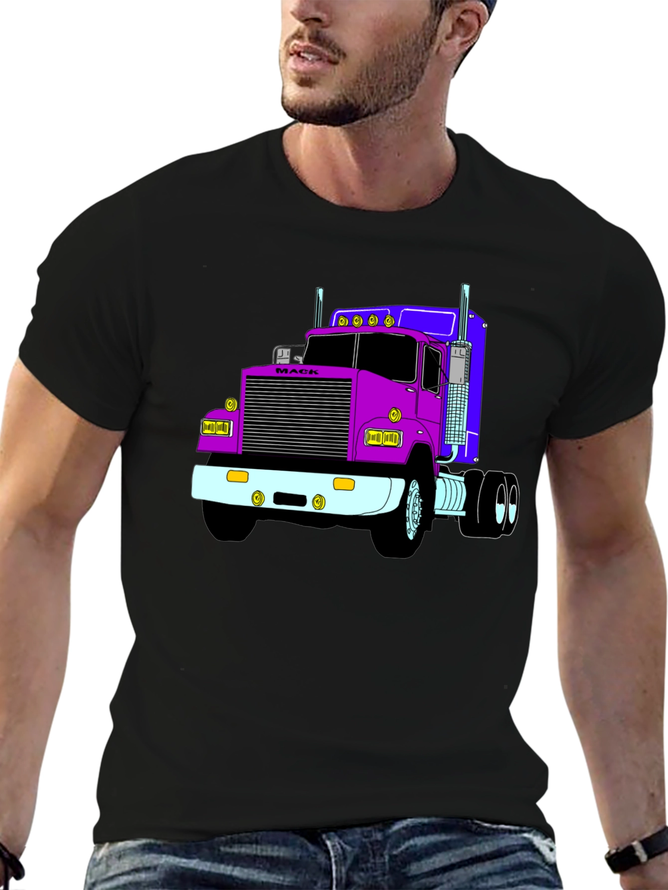 Truck Graphic Tee - Black Cotton Blend T-Shirt