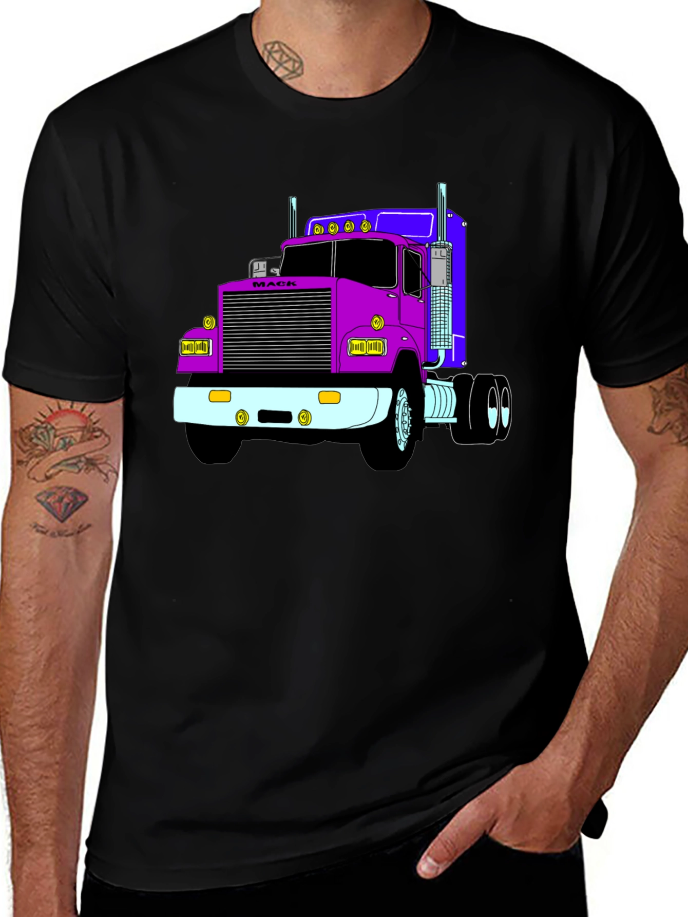 Truck Graphic Tee - Black Cotton Blend T-Shirt