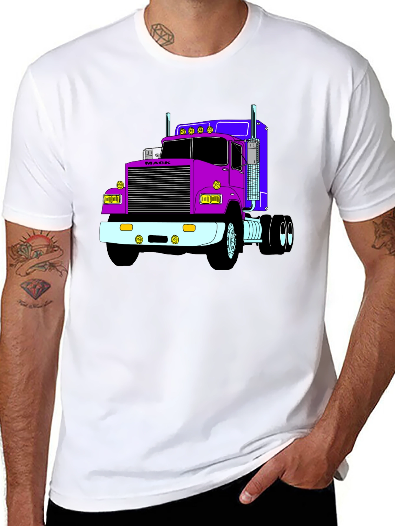 Truck Graphic Tee - Black Cotton Blend T-Shirt