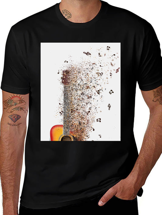 Guitar Music Notes Mens Black Graphic Tee