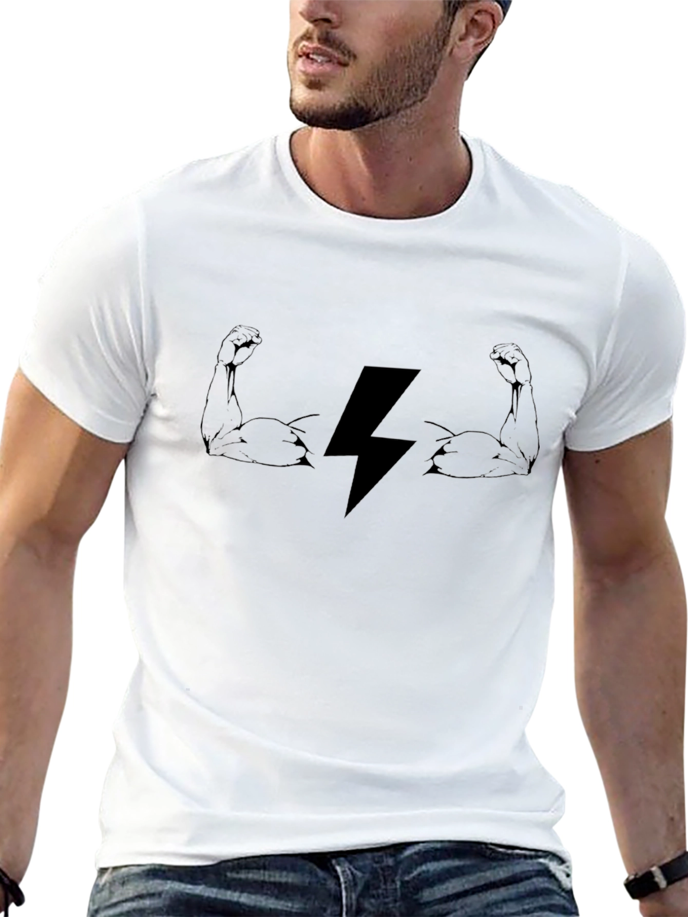 Black Graphic Tee - Lightning Bolt & Muscles