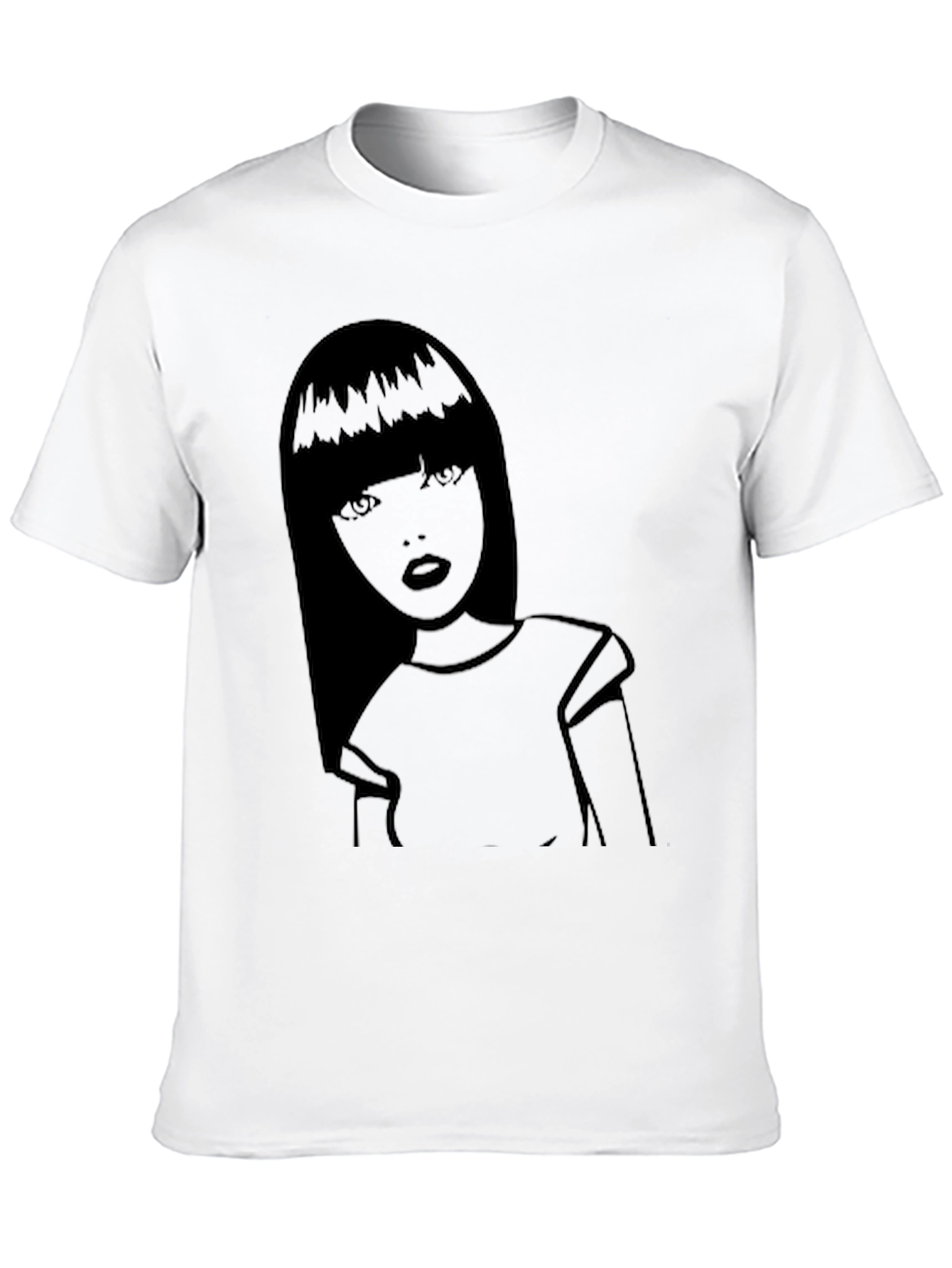 Graphic Tee - Stylish Girl Print Black Cotton Shirt