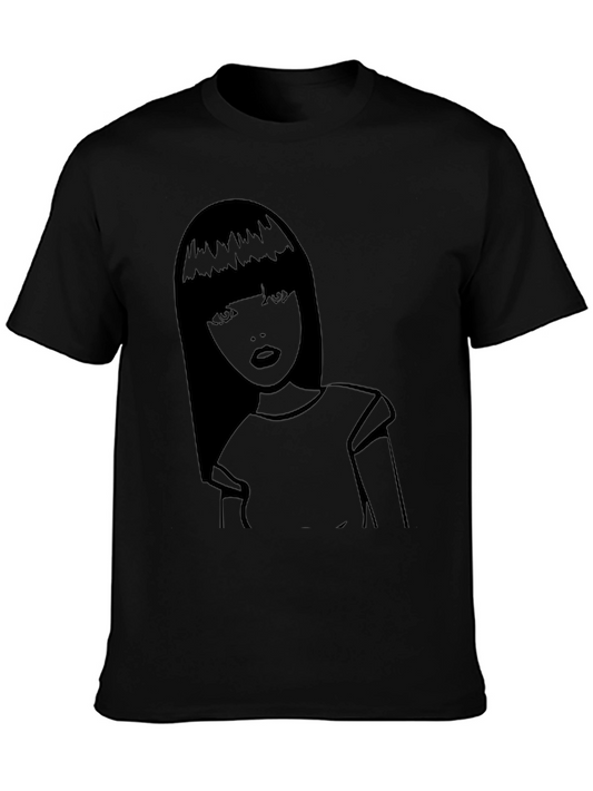 Graphic Tee - Stylish Girl Print Black Cotton Shirt