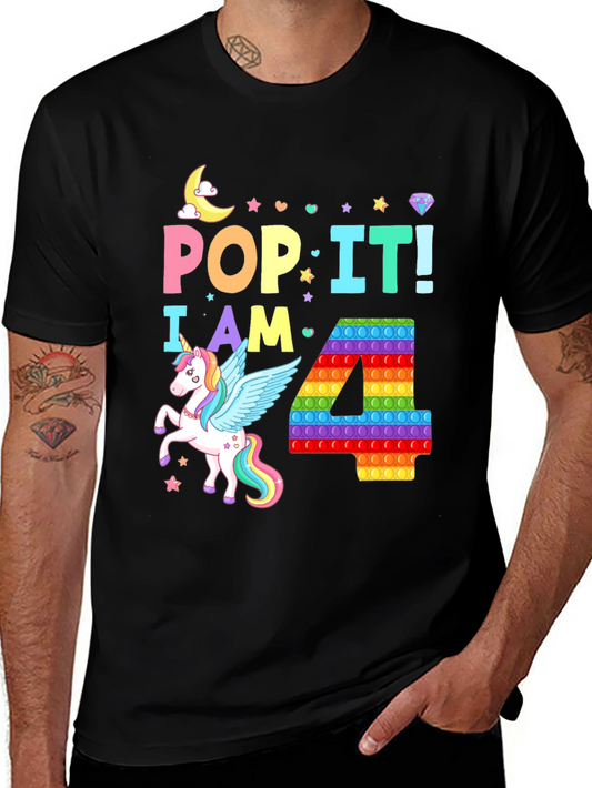Pop It! I am 4 T-Shirt - Unicorn Birthday Tee