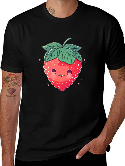 Cute Strawberry Graphic Black T-Shirt