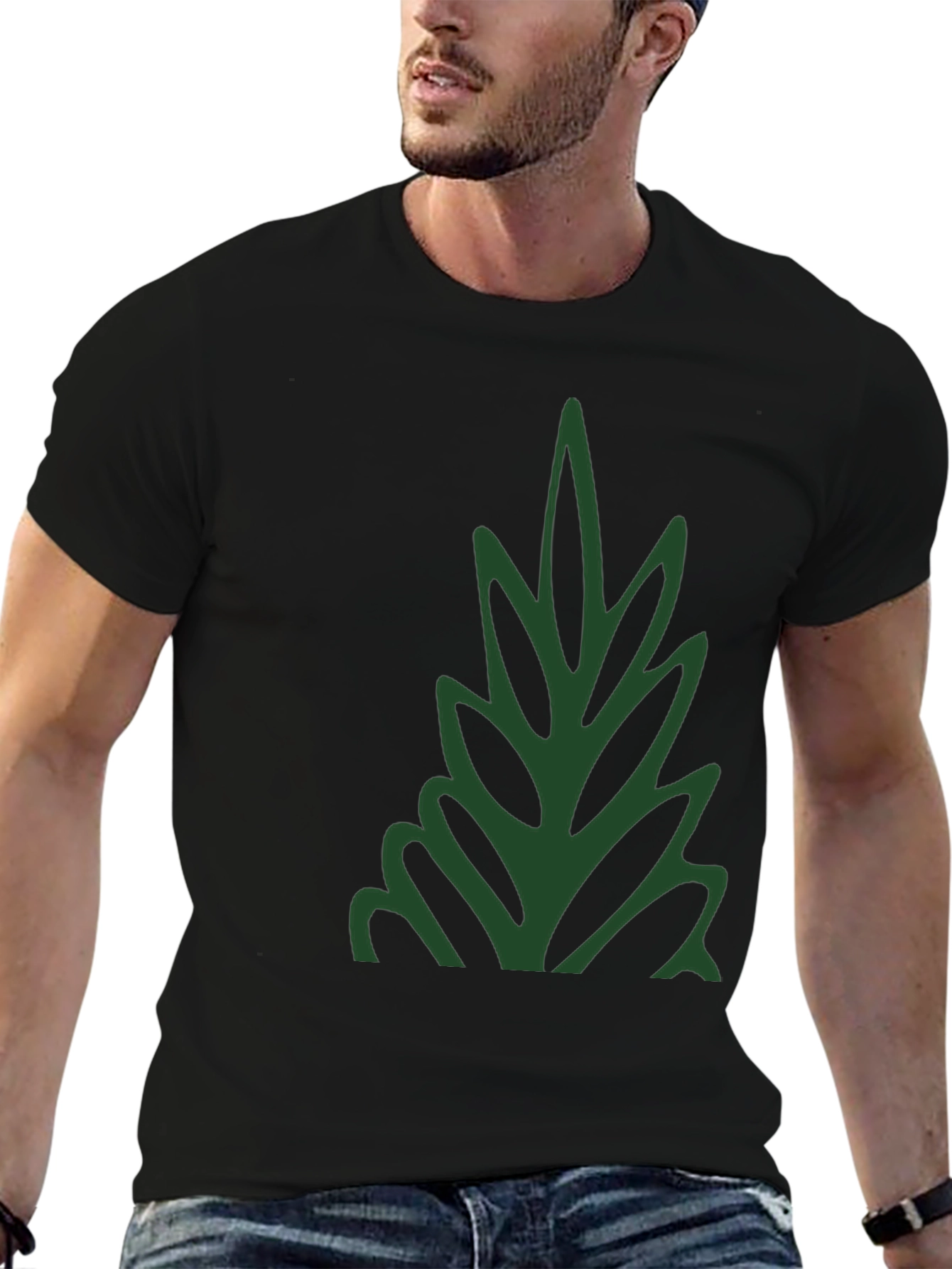 Stylish Black T-Shirt with Green Leaf Design