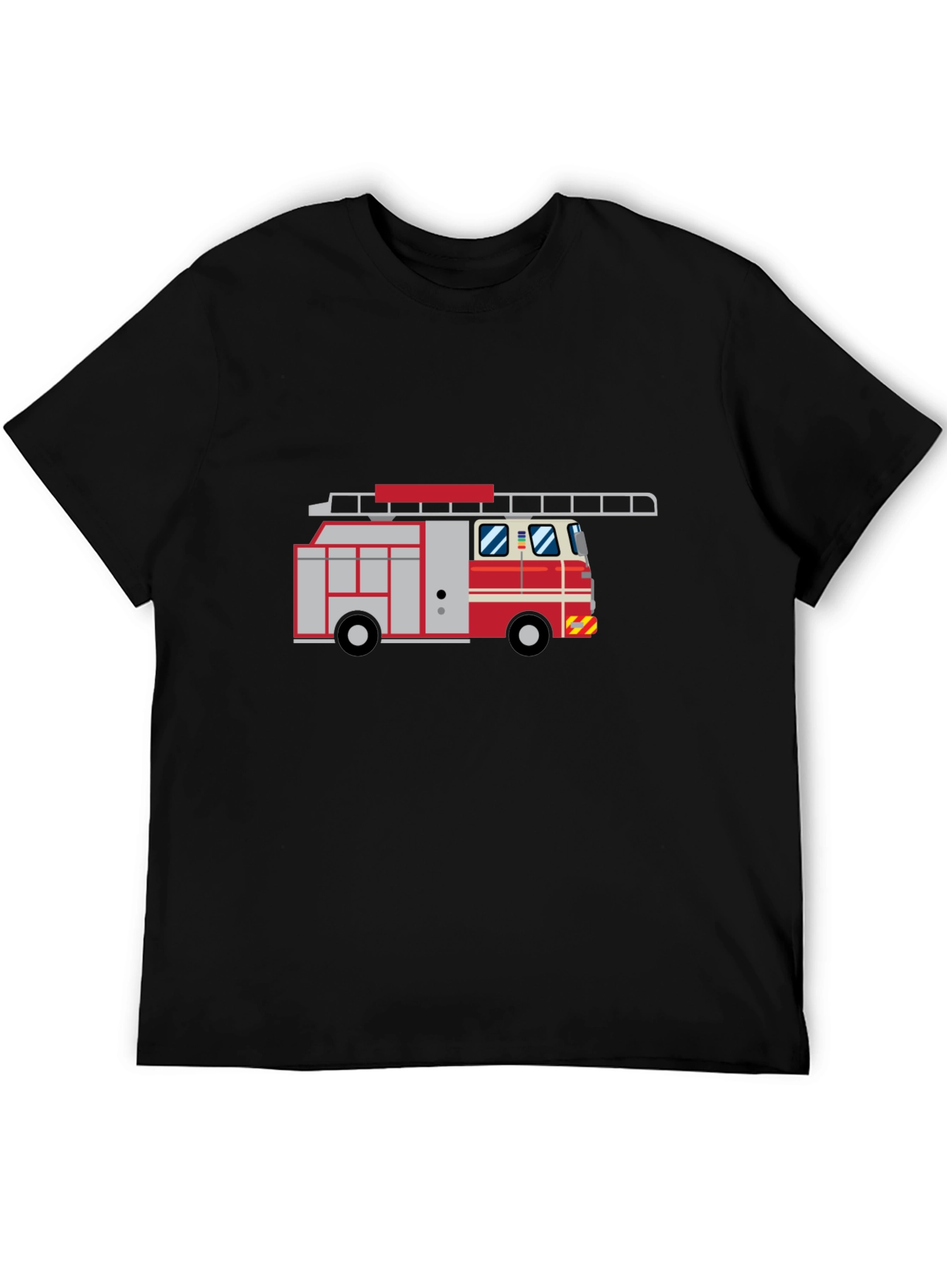 Fire Truck Graphic Tee - Black Cotton T-Shirt