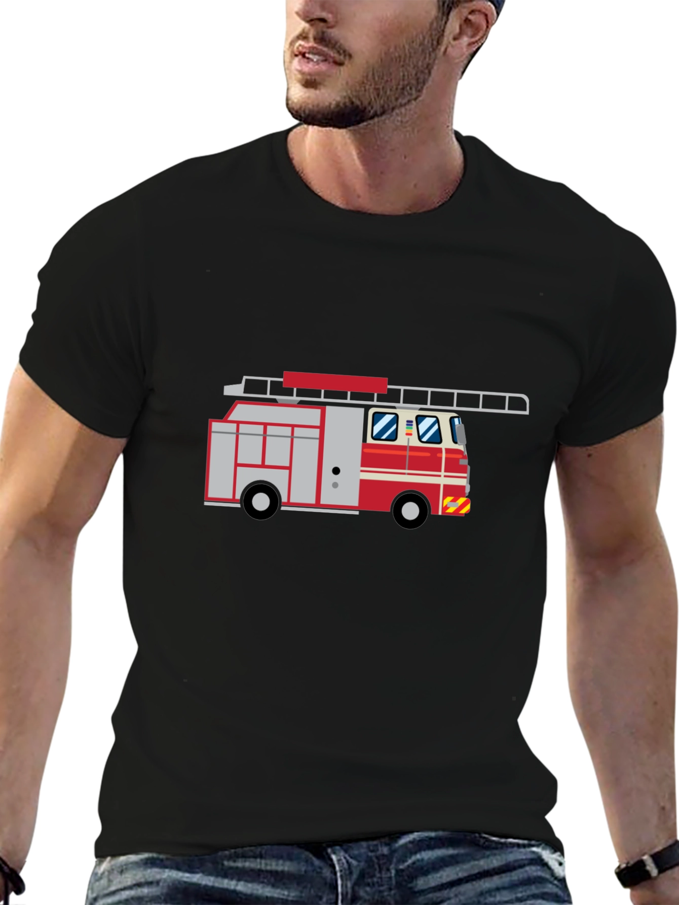 Fire Truck Graphic Tee - Black Cotton T-Shirt