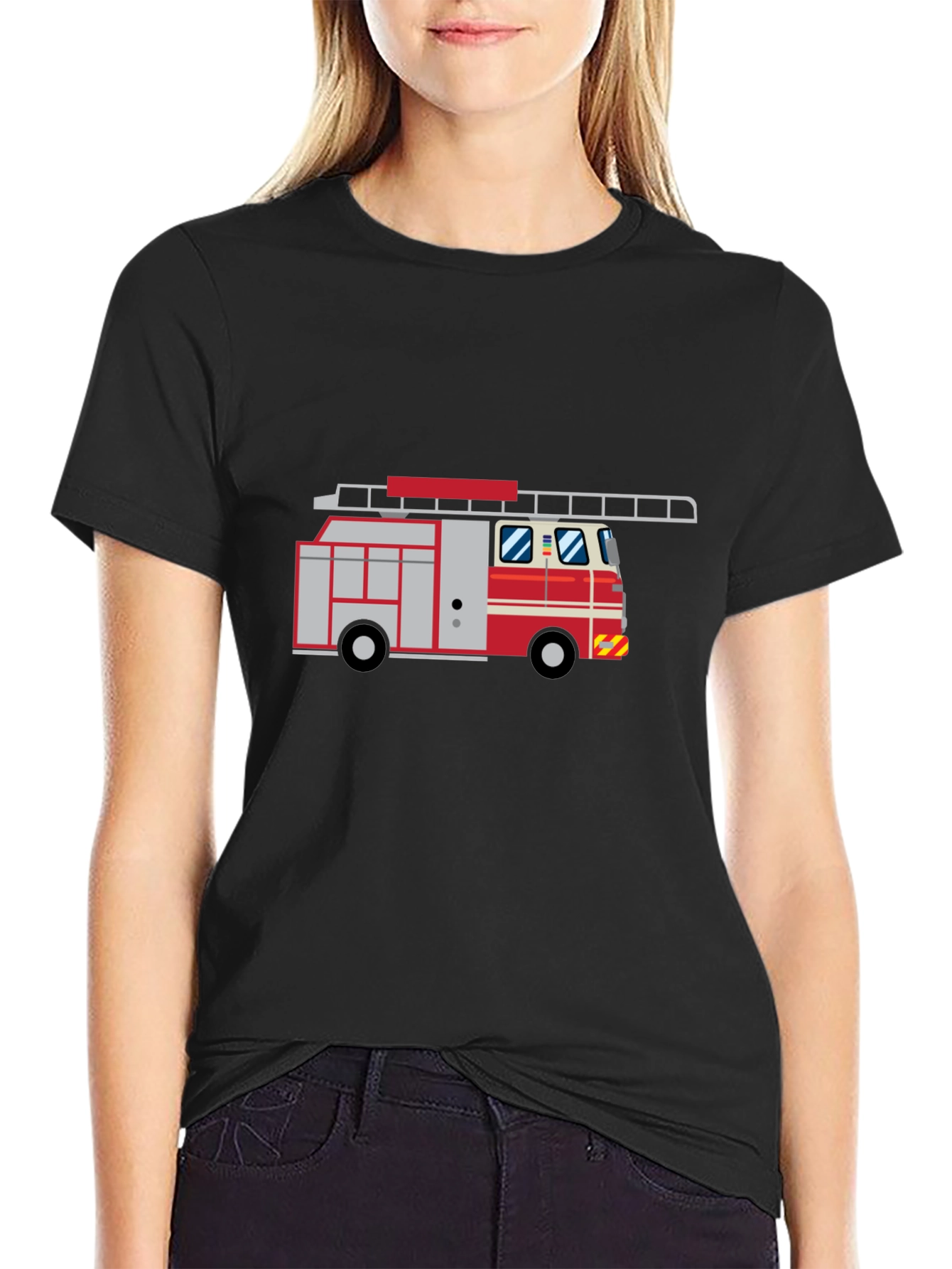 Fire Truck Graphic Tee - Black Cotton T-Shirt
